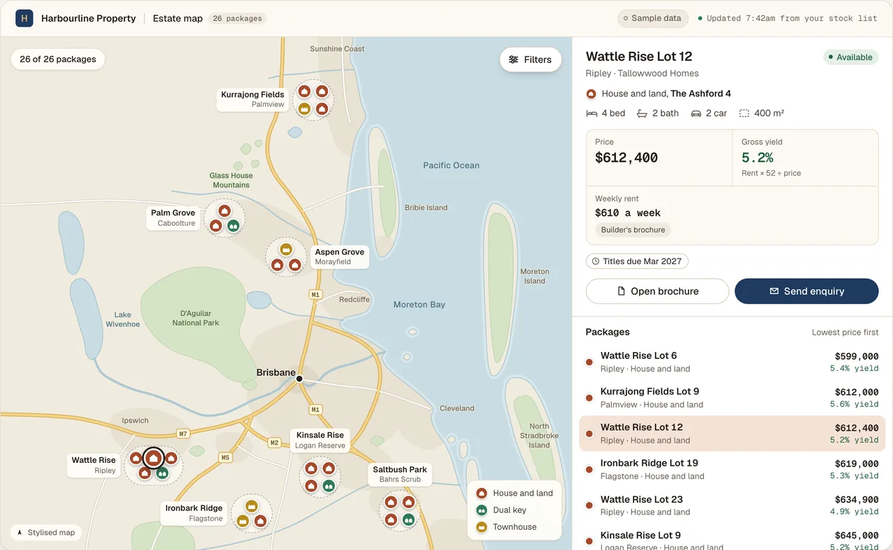 Estate map with package pins, shown with sample data